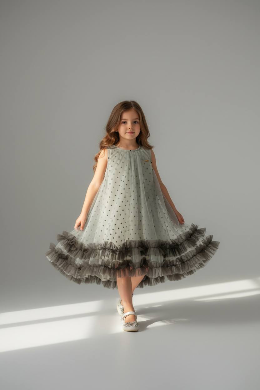 Olive cotton tulle dress