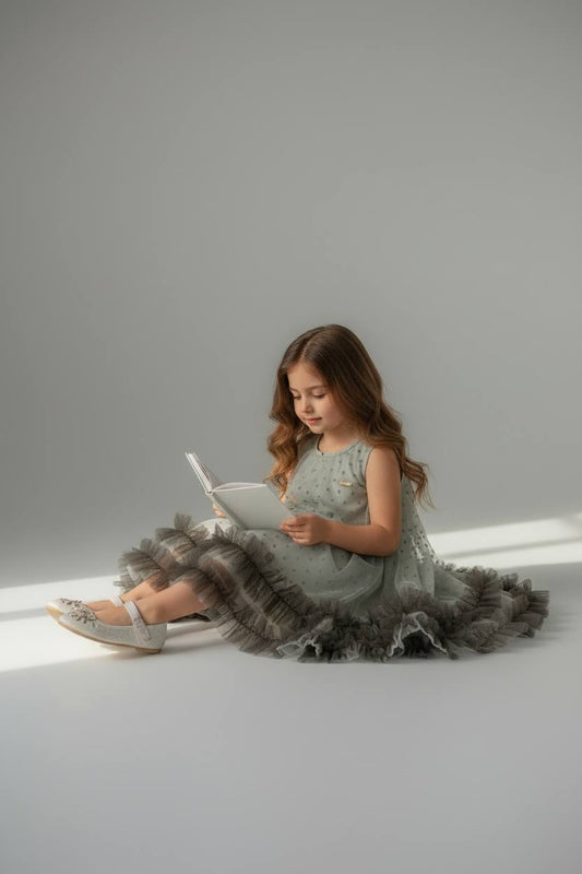 Olive cotton tulle dress