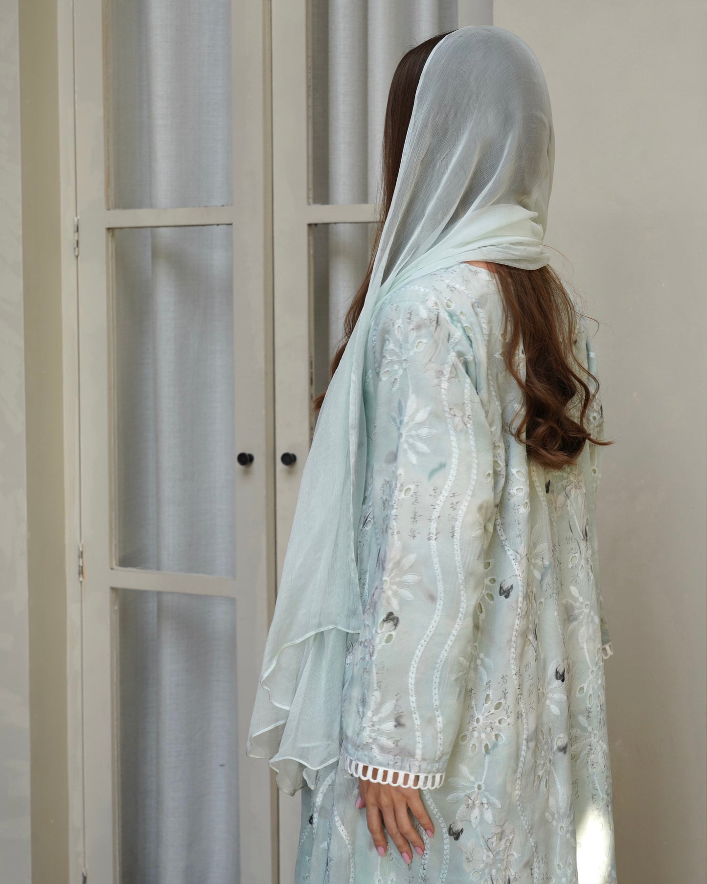 Mint Embroidery Kaftan With Shaila