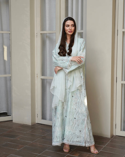 Mint Embroidery Kaftan With Shaila