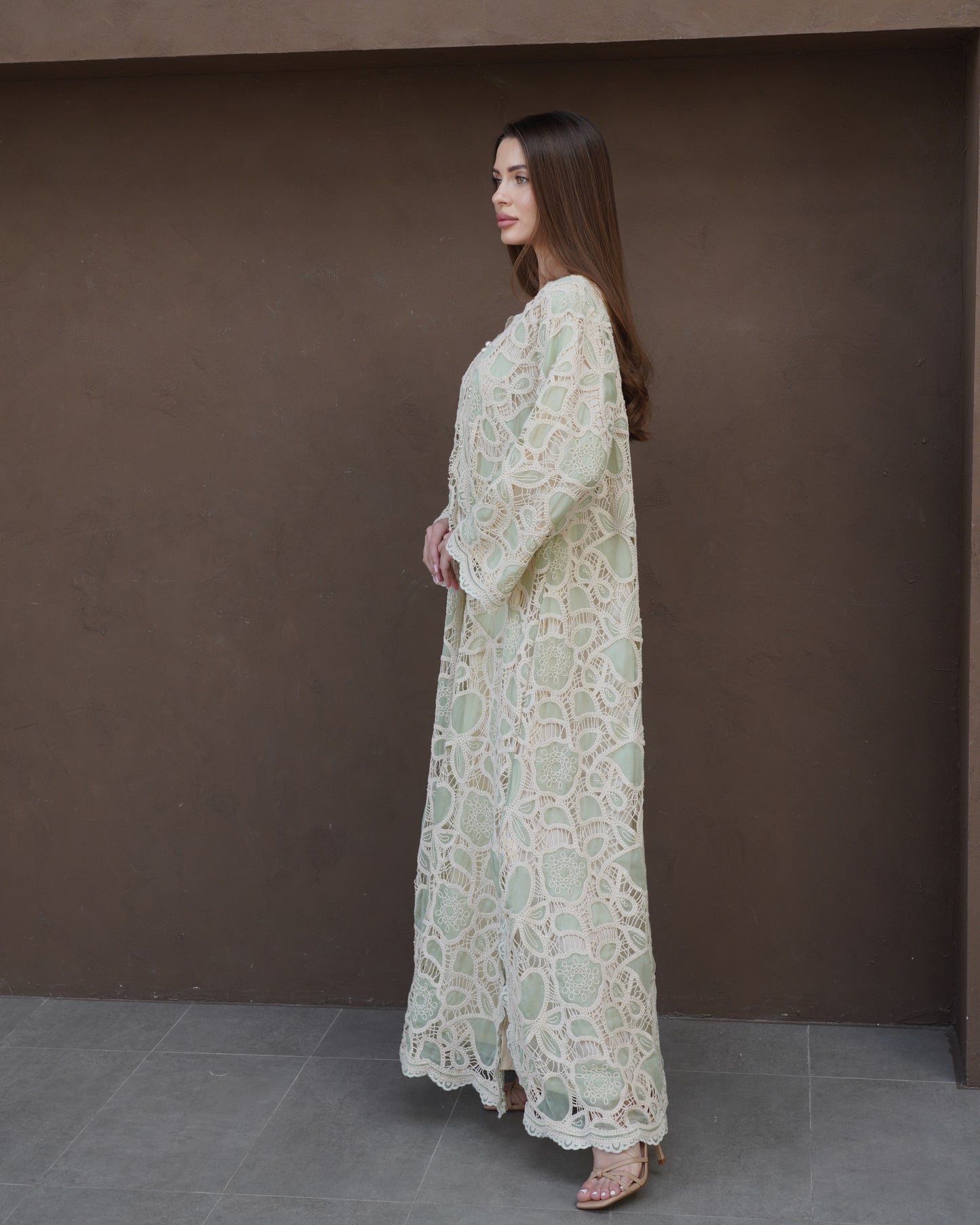 Mint Pearl Petals Kaftan with Sheila