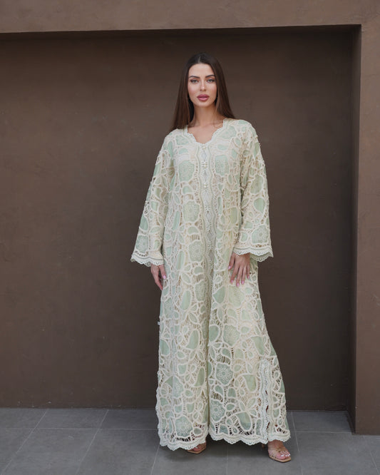Mint Pearl Petals Kaftan with Sheila