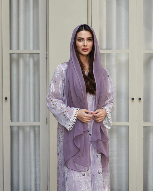 Lavender Embroidery Kaftan With Shaila