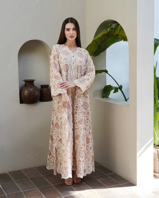 Nude Pearl Petals Kaftan with Sheila