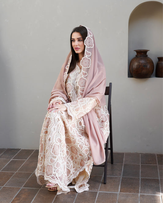 Nude Pearl Petals Kaftan with Sheila